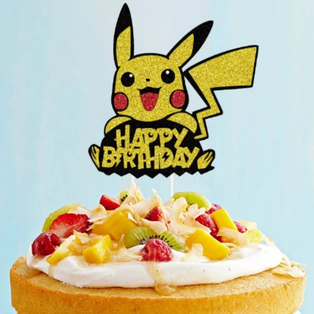 포켓몬 생일 축하 아크릴 케이크 토퍼 파티 장식 피카추 케이크 장식 플래그 베이비 샤워 베이킹 DIY 용품 어린이 호의