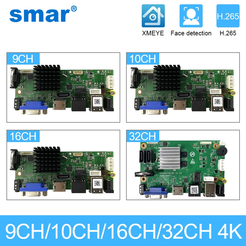 Smar-CCTV 9CH 10CH 16CH 32CH 4K NVR 마더 보드, H.265 + 네트워크 비디오 레코더 5MP 8MP IP 카메라 지원 얼굴 감지 ONVIF title=Smar-CCTV 9CH 10CH 16CH 32CH 4K NVR 마더 보드, H.265 + 네트워크 비디오 레코더 5MP 8MP IP 카메라 지원 얼굴 감지 ONVIF 