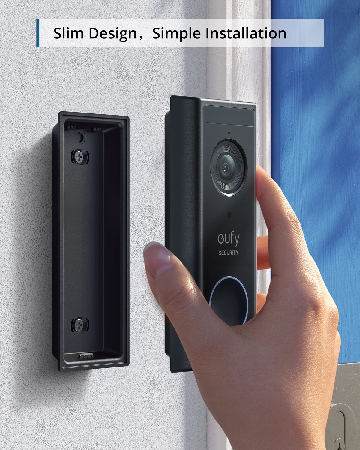 Eufy-보안 배터리 비디오 초인종 키트, 유선 없는 초인종, 무선 차임, 와이파이 연결, 1080p 해상도, 월간 수수료 없음