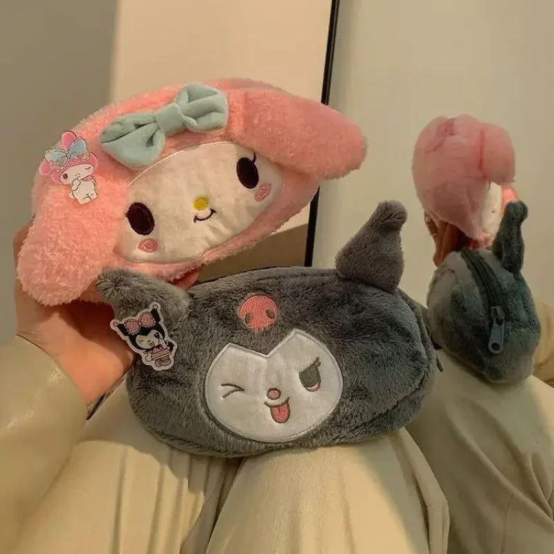 귀여운 산리오 필통, 애니메이션 쿠로미 시나모롤 봉제 가방, 장난감 메이크업 대형 필통, 문구 용품, 어린이 선물