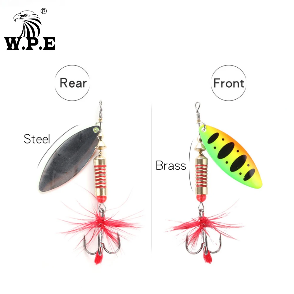 W.P.E 브랜드 스피너 루어 1 개 6.5g/10g/13.5g 22 색 고음 후크 금속 스푼 루어 하드 낚시 루어 낚시 태클 미끼, 스피너 루어 낚시 미끼