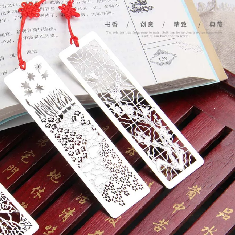 중국 스타일 북마크 크리 에이 티브 금속 중공 금속 책 마크 Tasse 빨간 매듭과 어린이 학생 선물 용품 학교 용품