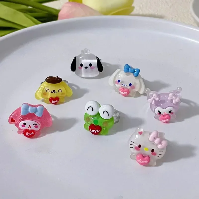 산리오 반지, 귀여운 애니메이션 헬로 키티, 마이 멜로디, 시나모롤, 쿠로미 소녀, 절묘한 액세서리, 하트 사랑 선물