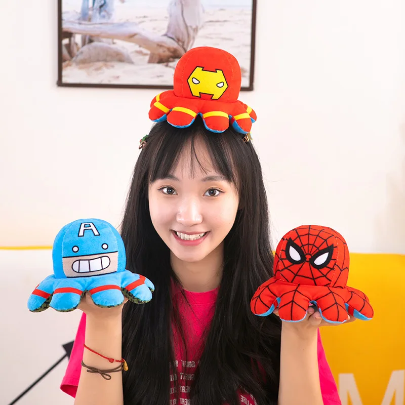 마블 플러시 인형, 어벤져스 스파이더맨, 아이언맨 캡틴 아메리카 헐크 타노스 문어 장난감, 뒤집을 수 있는 만화 장난감, 아이 선물