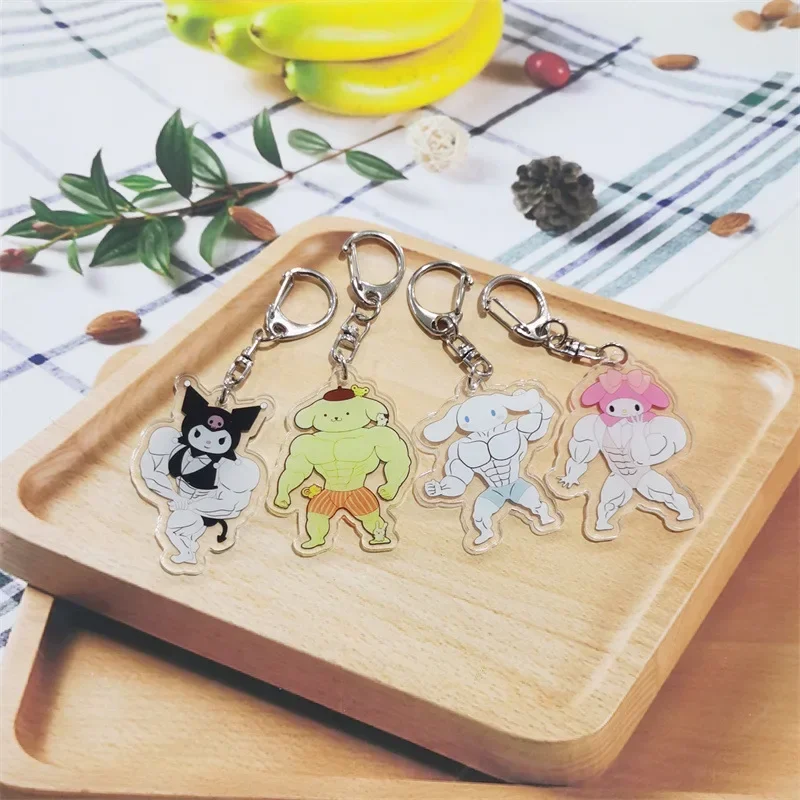 산리오 근육 키체인, 애니메이션 헬로 키티, 시나모롤, 쿠로미, 재미있는 모양 키체인, 소녀 카와이 배낭 펜던트 선물