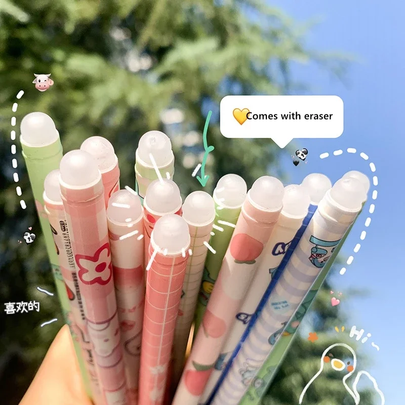 Haile-카와이 게임 만화 중립 지울 수있는 펜 6 개/대, 0.5mm 블루 젤 펜, 세척 가능한 핸들, 학교 사무용품, 키즈 스테이션