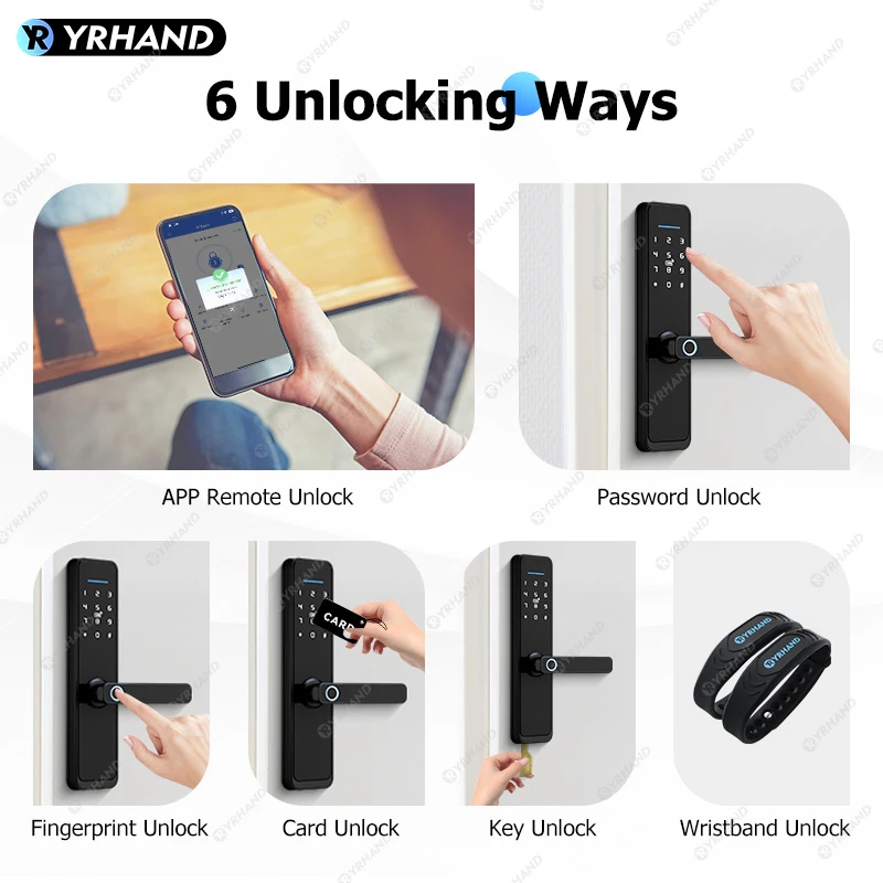 YRHAND 생체 인식 지문 기능이 있는 Ttlock 와이파이 전자 스마트 도어락, 구글 홈 알렉스, 가정 또는 호텔용, 신제품