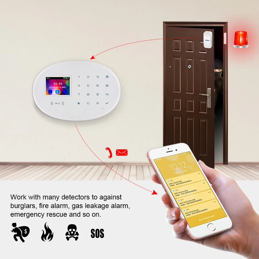 KERUI 투야 와이파이 GSM 경보 시스템, 스마트 홈 보안 버글러 RFID 앱, 무선 모션 문짝 센서 감지기, IP 카메라, 사이렌 알렉사
