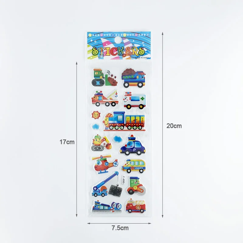 엔지니어링 차량 항공기 스타일 3D 만화 스티커 장난감, 어린이 스크랩북 DIY 교통 스티커, 소년 선물, 12 장/세트