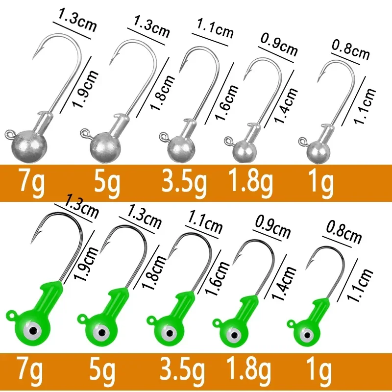 크랭크 지그 헤드 후크 1g 1.8g 3.5g 5g 7g 낚시 후크 리드 헤드 지그 루어 하드 베이트 소프트 웜 지그 후크, 소프트 웜 낚시용, 5 개