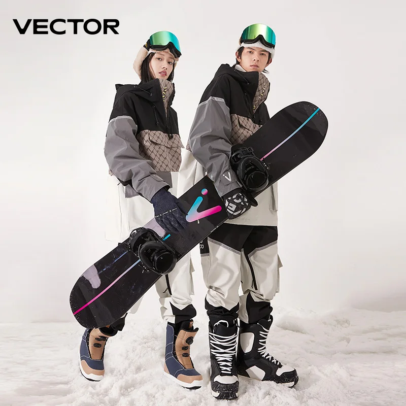 VECTOR 여성 남성 후드 스웨터 스키복, 반사 트렌드, 두꺼운 보온 및 방수 스키 장비, 스키 슈트