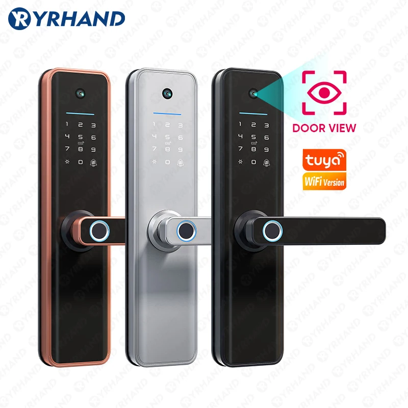 YRHAND 투야 와이파이 스마트 문짝 잠금 장치, 방수 전자 생체 인식, 디지털 전자 지문