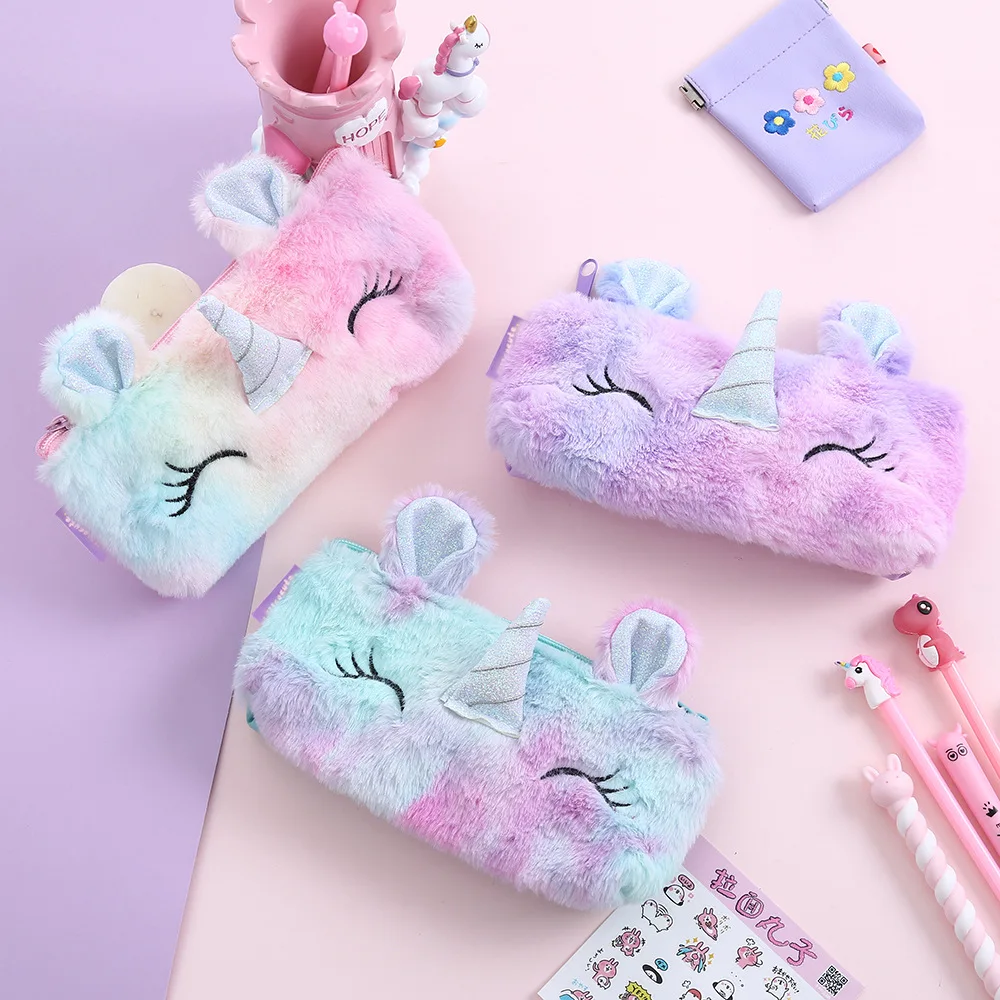 봉제 유니콘 귀여운 연필 케이스 Licorne Kawaii Girls Estuche Para Lpices for Trousse Astuccio 캔버스 Scolaire School Cartuchera