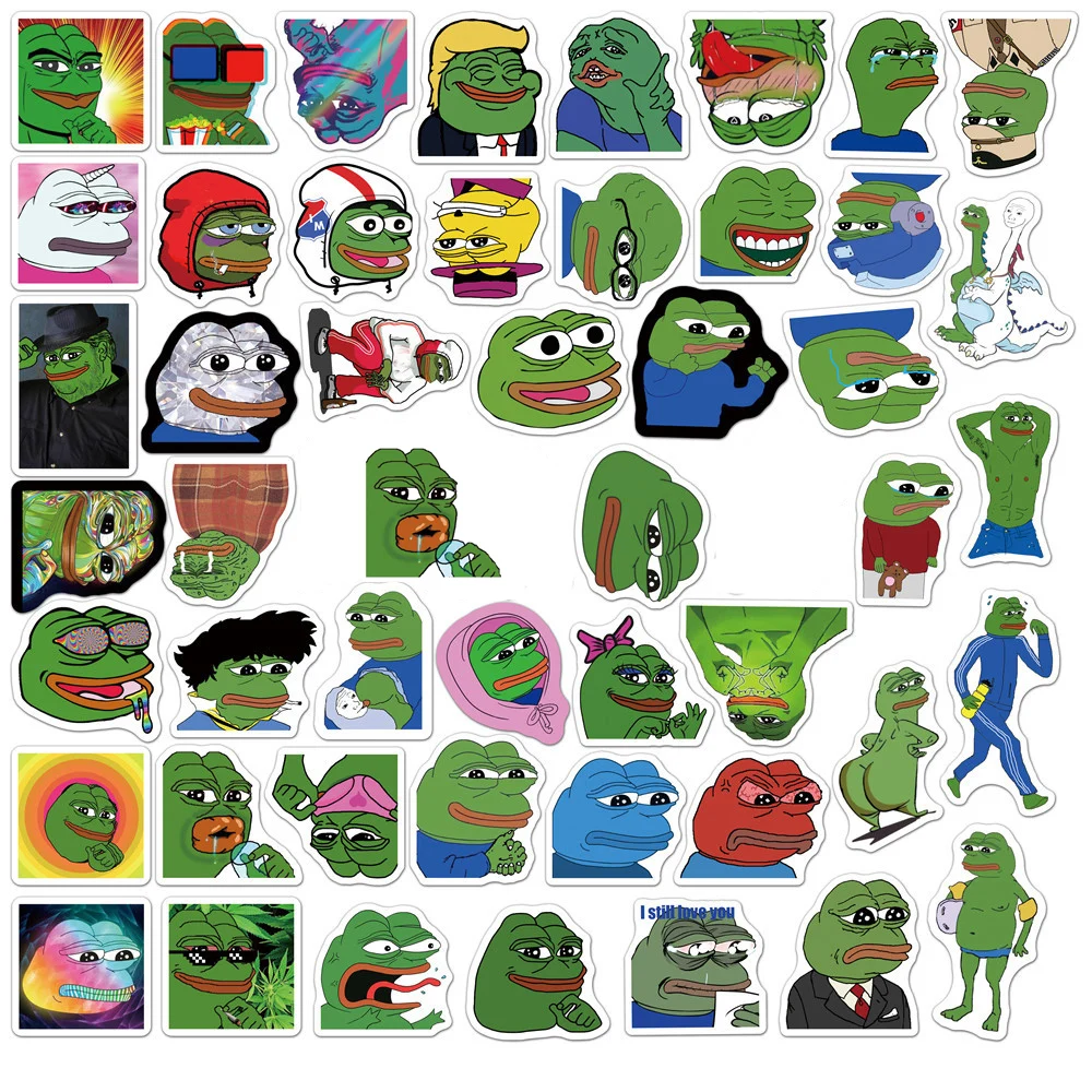 스케이트 보드 헬멧용 재미있는 개구리 PEPE 그래피티 밈 스티커, 선물 상자, 자전거 컴퓨터 노트북 자동차, 어린이 장난감, 10 30 50 개
