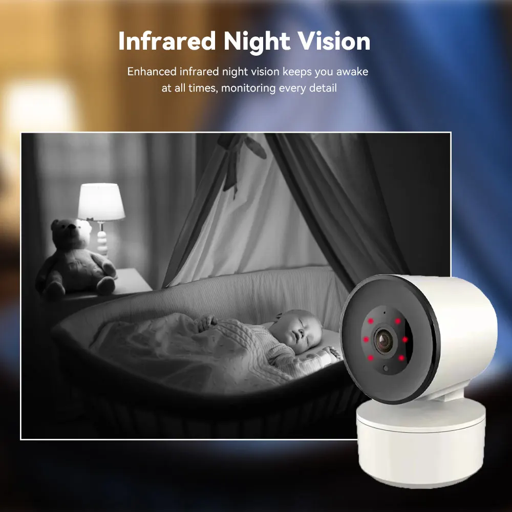 Tuya 스마트 WiFi 3MP IP 카메라 보안 자동 추적 동작 감지 음성 인터콤 Onvif가있는 실내 베이비 모니터 카메라