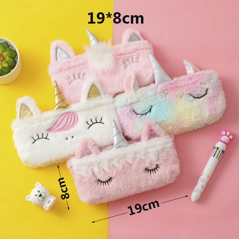 봉제 유니콘 귀여운 연필 케이스 Licorne Kawaii Girls Estuche Para Lpices for Trousse Astuccio 캔버스 Scolaire School Cartuchera