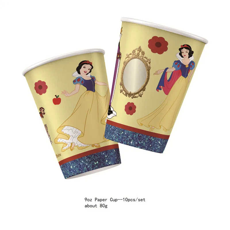 백설공주 테마 생일 파티 용품 컵 접시 냅킨, 아이 소녀 생일 일회용 파티 장식 베이비 샤워 글로브