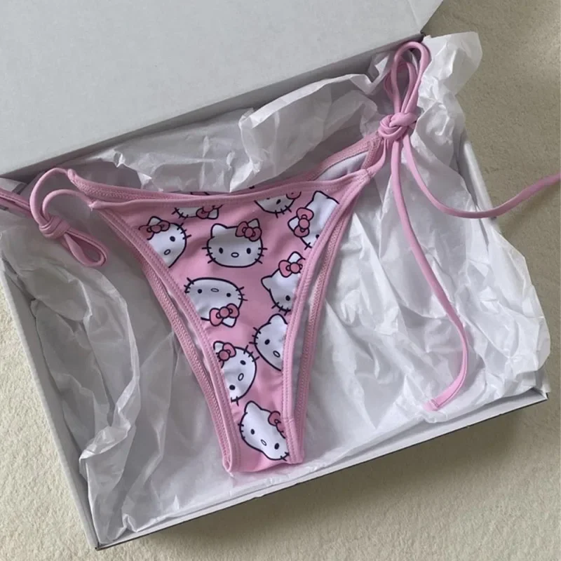 섹시한 헬로 키티 산리오 프린트 애니메이션 비키니, Yk2 비치 웨어, 서핑 비키니, 여성 수영복, 마이크로 티팬티 브라질 수영복