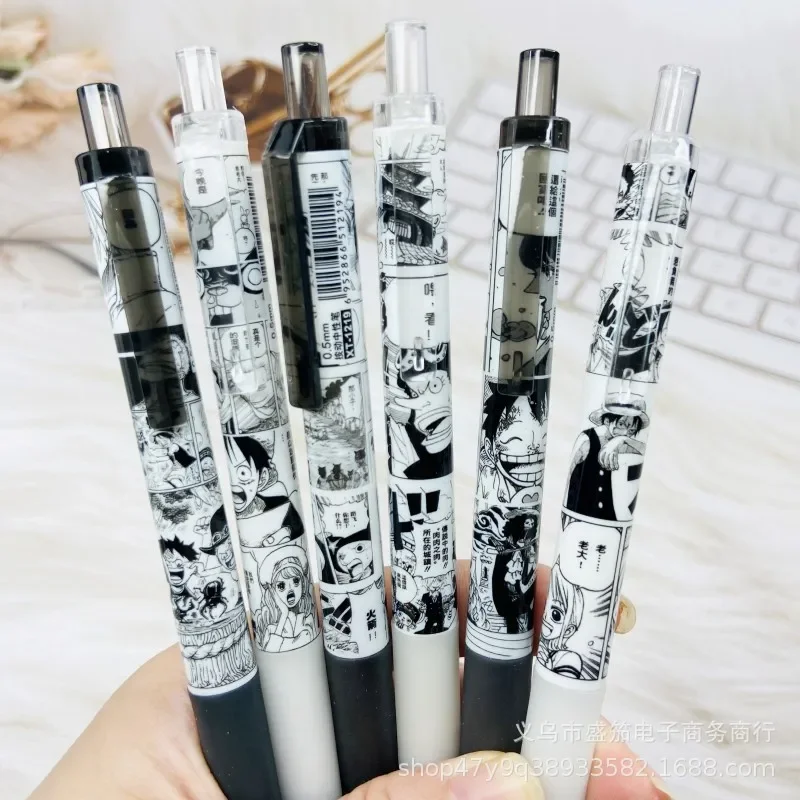 원피스 젤 펜 액션 피규어, 검정 잉크 프레스 중립 펜, 카와이 문구 세트, 학생 학용품, 0.5mm, 세트당 6 개
