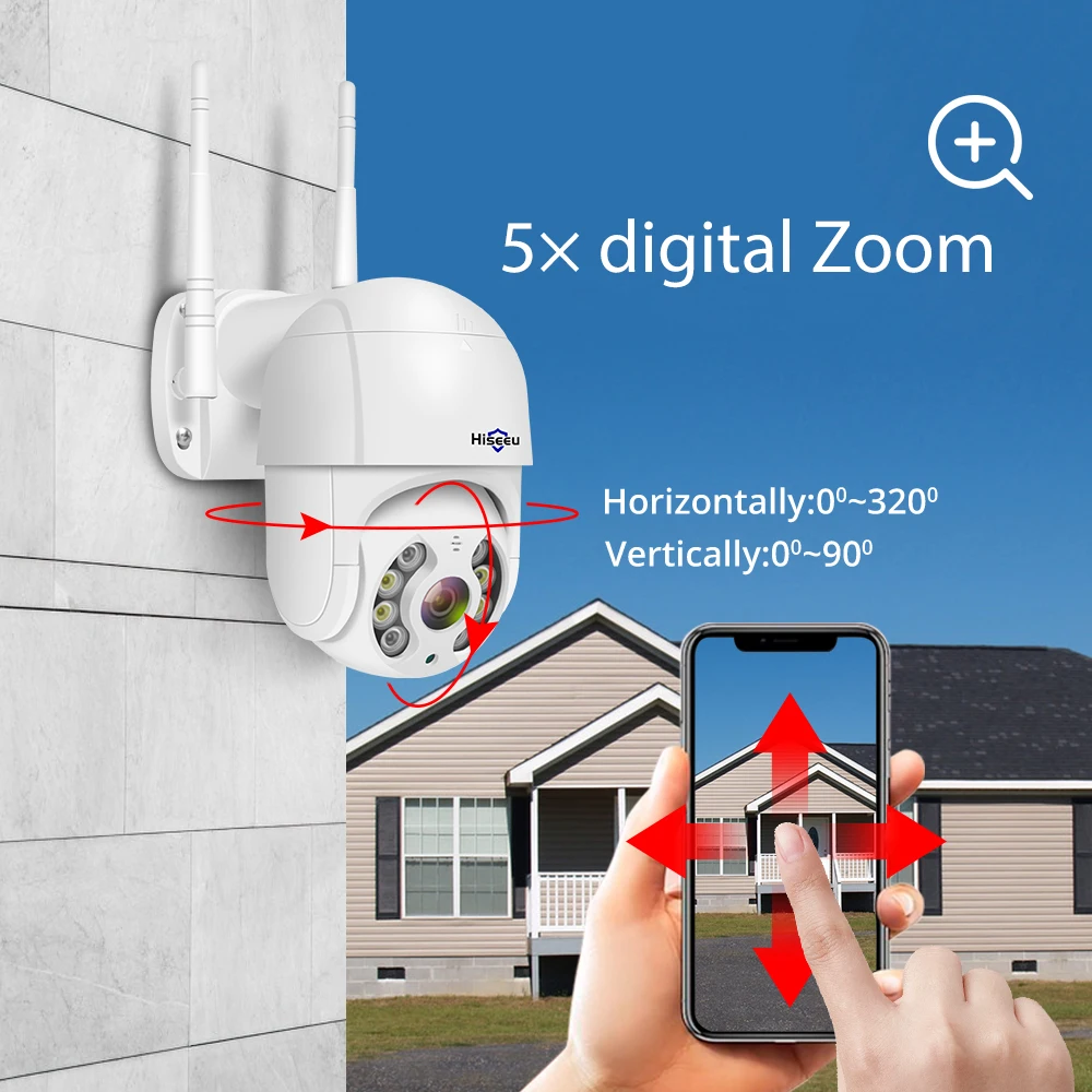 Hiseeu 야외 와이파이 IP 카메라, 스피드 돔, 5X 디지털 줌, 5MP, 3MP, 1080P Wiress 비디오 CCTV 감시 카메라, iCsee, 4K, 8MP, PTZ