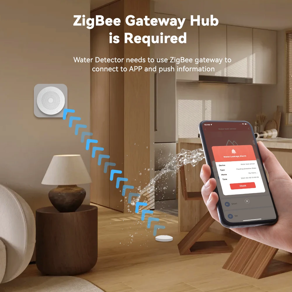 IAlarm-ZigBee 3.0 플러드 침수 누설 감지기, 링키지 보안 알람 센서 오버플로 경고 방수 스마트 홈