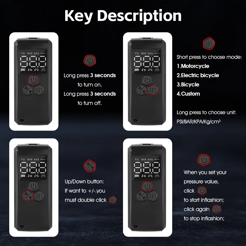 WEST BIKING 휴대용 미니 전기 공기 펌프, 150PSI 타이어 팽창기, 자동차 자전거 오토바이 자전거 펌프, LCD 디스플레이