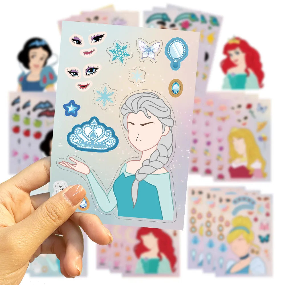 어린이용 공주 얼굴 퍼즐 만들기 스티커, 나만의 DIY 게임 만들기, 만화 퍼즐 교육 장난감 선물, 8 장