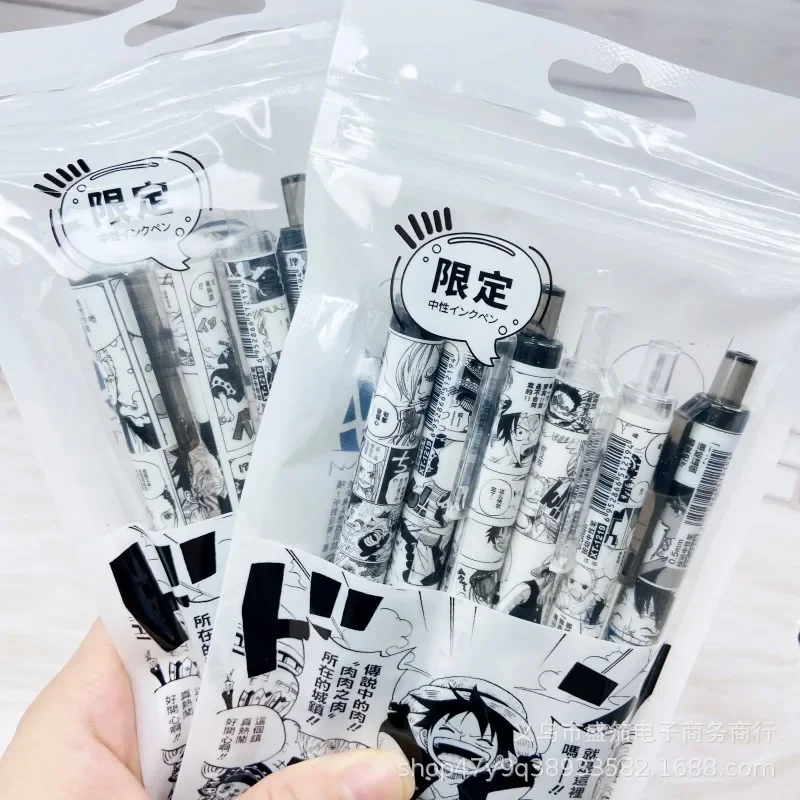 원피스 젤 펜 액션 피규어, 검정 잉크 프레스 중립 펜, 카와이 문구 세트, 학생 학용품, 0.5mm, 세트당 6 개