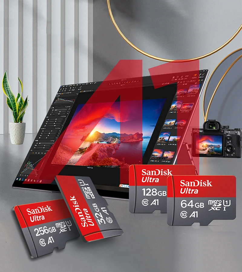 SanDisk 100% 오리지널 메모리 카드, 마이크로 SD 카드, 클래스 10 UHS-1 TF 플래시 카드, 스마트폰 및 PC용, 128GB, 64GB, 32GB, A1