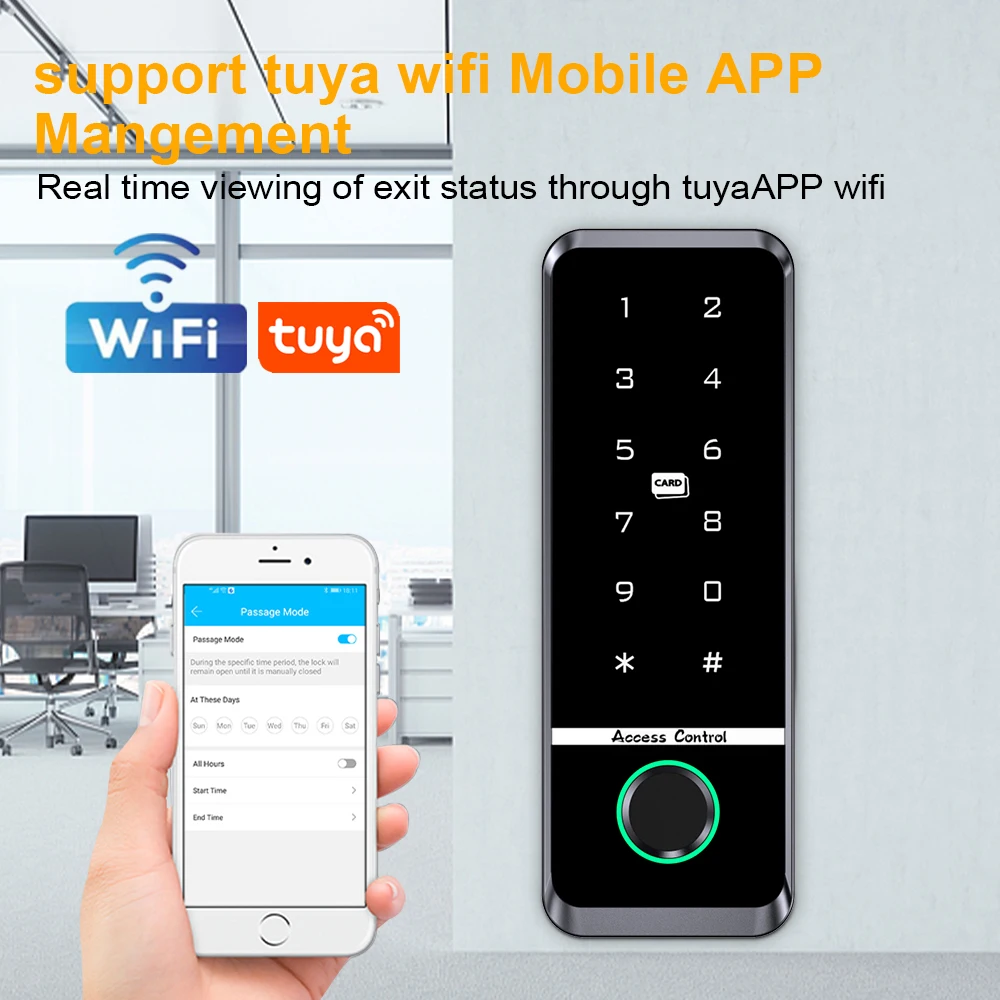 와이파이 TUYA 앱 생체 인식 지문 액세스 컨트롤러 키패드, IP66 방수 RFID IC 카드, 독립형 문짝 액세스 제어 시스템