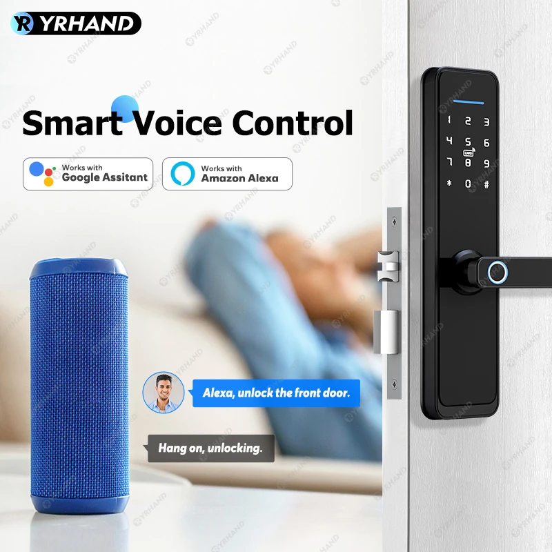 YRHAND 생체 인식 지문 기능이 있는 Ttlock 와이파이 전자 스마트 도어락, 구글 홈 알렉스, 가정 또는 호텔용, 신제품