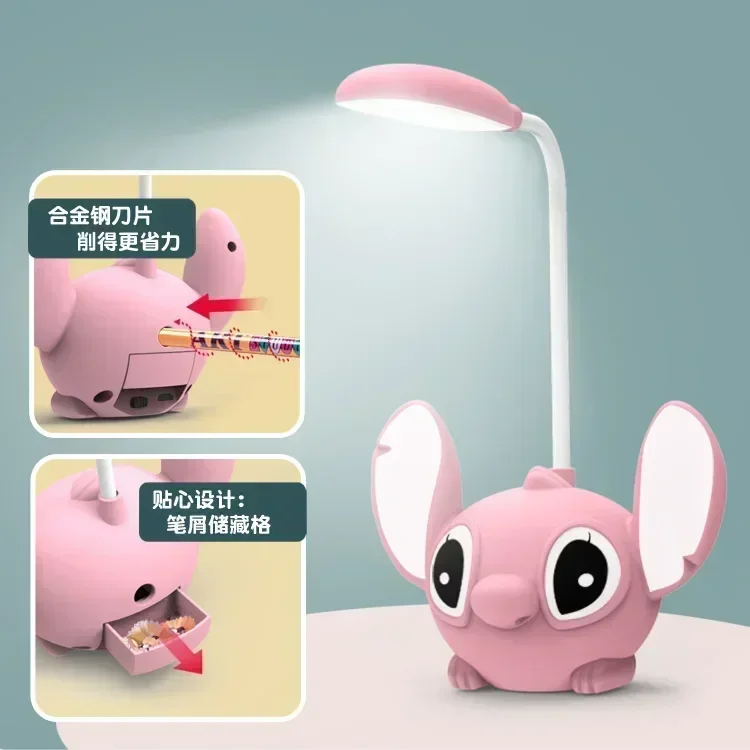 디즈니 스티치 만화 LED 책상 조명, 학생 눈 보호 독서 조명, 연필 샤프닝 학습 조명, 침실 침대 옆