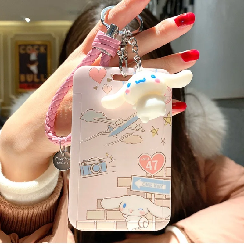 Sanrio-애니메이션 시나모롤 은행 카드 키 체인 식사 카드 Id 카드, 지하철 카드 가방 펜던트 쿠로미 헬로키티 마이 멜로디 만화 선물