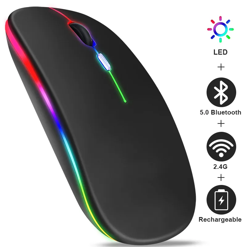 충전식 블루투스 무선 마우스 2.4GHz USB RGB 1600DPI 마우스, 컴퓨터 노트북 태블릿 PC 맥북 게이밍 마우스 게이머용 title=충전식 블루투스 무선 마우스 2.4GHz USB RGB 1600DPI 마우스, 컴퓨터 노트북 태블릿 PC 맥북 게이밍 마우스 게이머용 
