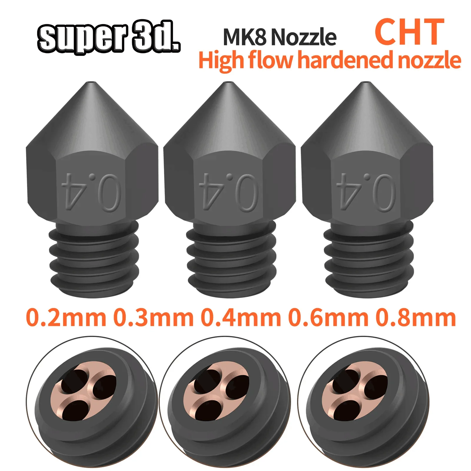 MK8 CHT 깍지 업그레이드 하드엔드 스틸 0.2, 0.3, 0.4, 0.6, 0.8mm, 고유량 클론 CHT 노즐, Ender 3 ,V2 Ender 5 CR10 3D 프린터용 title=MK8 CHT 깍지 업그레이드 하드엔드 스틸 0.2, 0.3, 0.4, 0.6, 0.8mm, 고유량 클론 CHT 노즐, Ender 3 ,V2 Ender 5 CR10 3D 프린터용 