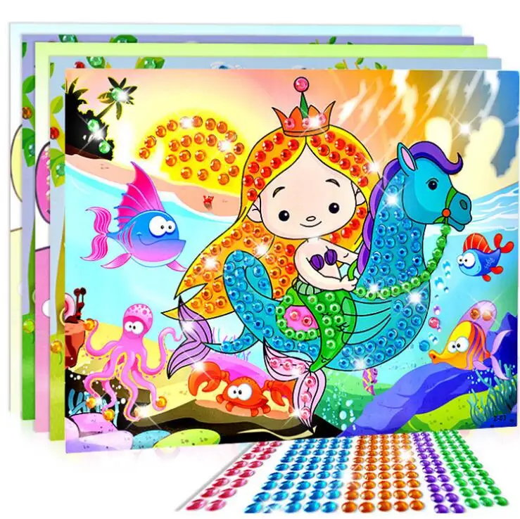 DIY 다이아몬드 페인팅 수제 스티커, 크리스탈 페이스트, 모자이크 퍼즐 완구, 어린이 스티커, 어린이 활동 공예 선물, 묶음당 5 개
