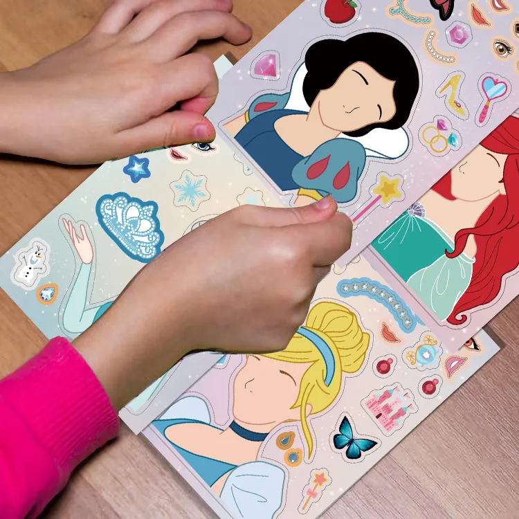 어린이용 공주 얼굴 퍼즐 만들기 스티커, 나만의 DIY 게임 만들기, 만화 퍼즐 교육 장난감 선물, 8 장