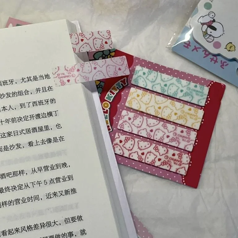 카와이 산리오 헬로 키티 멜로디 인덱스 스티커, 만화 작은 직사각형 스티커, 스티커 태그 스티커, 문구, 80 개