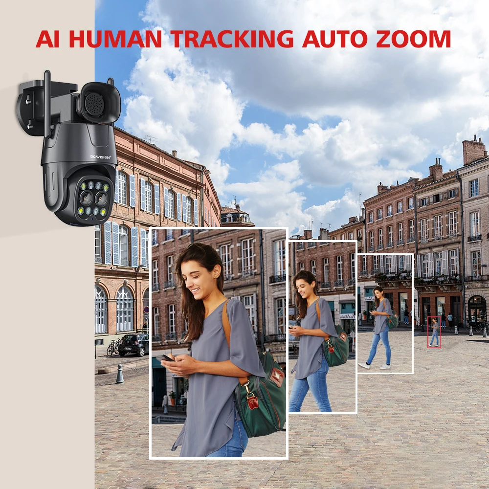 IP 카메라 와이파이/4G Sim 카드 PTZ HD 4MP 8MP 듀얼 렌즈 2.8mm-8mm 10배 줌, 야외 AI 사람 추적 컬러 야간 투시경 오디오 보안 카메라