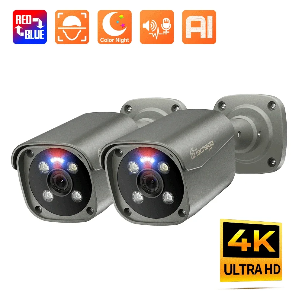 Techage 양방향 오디오 불렛 IP 카메라, 4K 8MP PoE, H.265 비디오 감시 시스템, ONVIF 모션 감지, 이메일 경고 XMeye title=Techage 양방향 오디오 불렛 IP 카메라, 4K 8MP PoE, H.265 비디오 감시 시스템, ONVIF 모션 감지, 이메일 경고 XMeye 