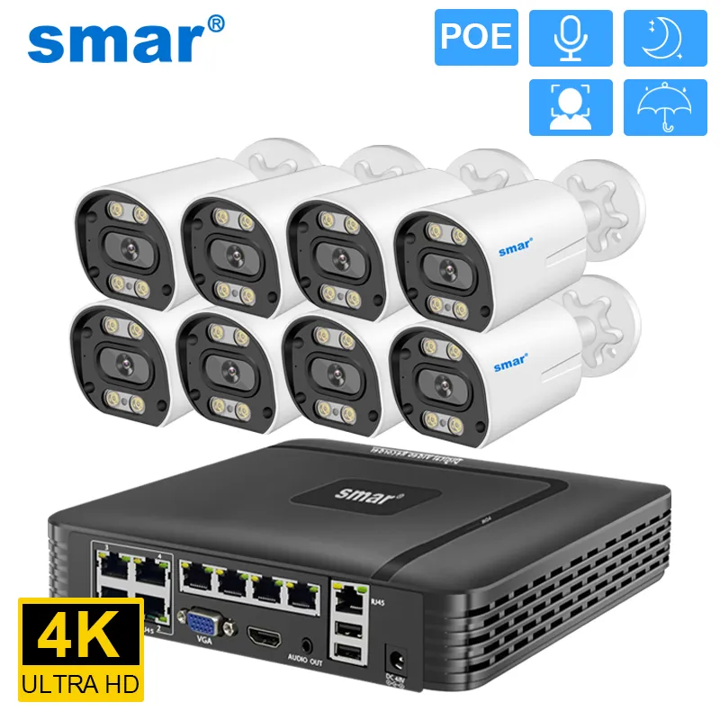 Smar-4K 8MP POE 보안 카메라 시스템 8CH P2P 비디오 감시 키트, 오디오 녹음 Ai 얼굴 감지 컬러 나이트 비전 ICSEE title=Smar-4K 8MP POE 보안 카메라 시스템 8CH P2P 비디오 감시 키트, 오디오 녹음 Ai 얼굴 감지 컬러 나이트 비전 ICSEE 