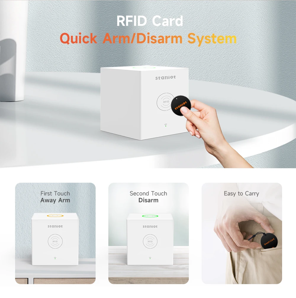 Staniot SecCube 3 경보 시스템 키트, 무선 WiFi, Tuya 스마트 보안 보호 지지대, RFID 앱 제어, Alexa와 함께 작동, 433Mhz