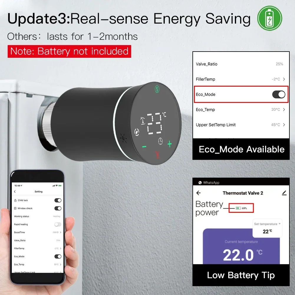 MOES TRV ZigBee 3.0 Tuya 새로운 라디에이터 액추에이터 밸브, 스마트 프로그래밍 가능 온도 조절기 온도 히터 Alexa 음성 제어