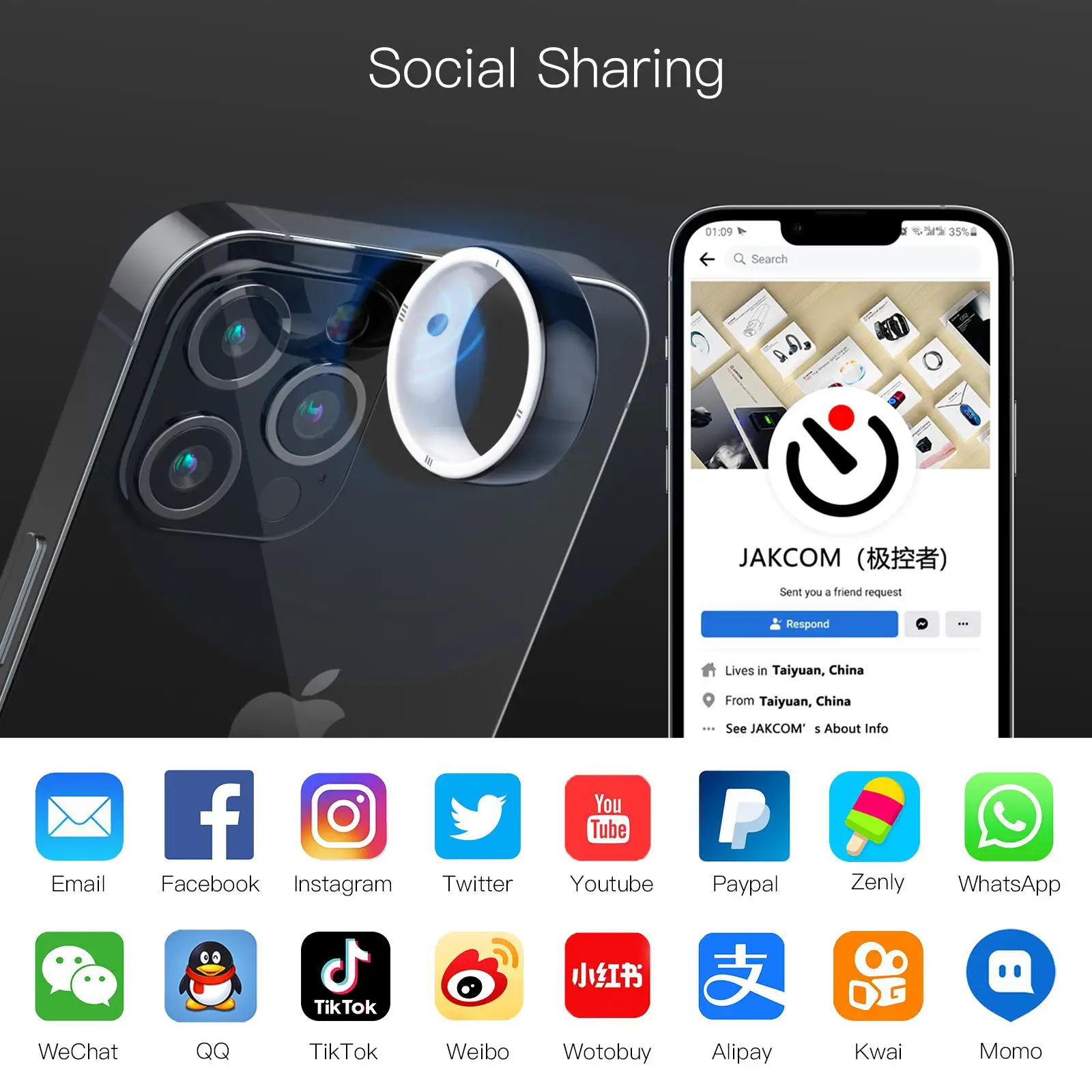 JAKCOM 스마트 링 지능형 건강 링, 액세스 카드 저장 링, GPS IC ID, HID NFC RFID, IOS 안드로이드용, 6 개 카드 1 개, R5, 신제품