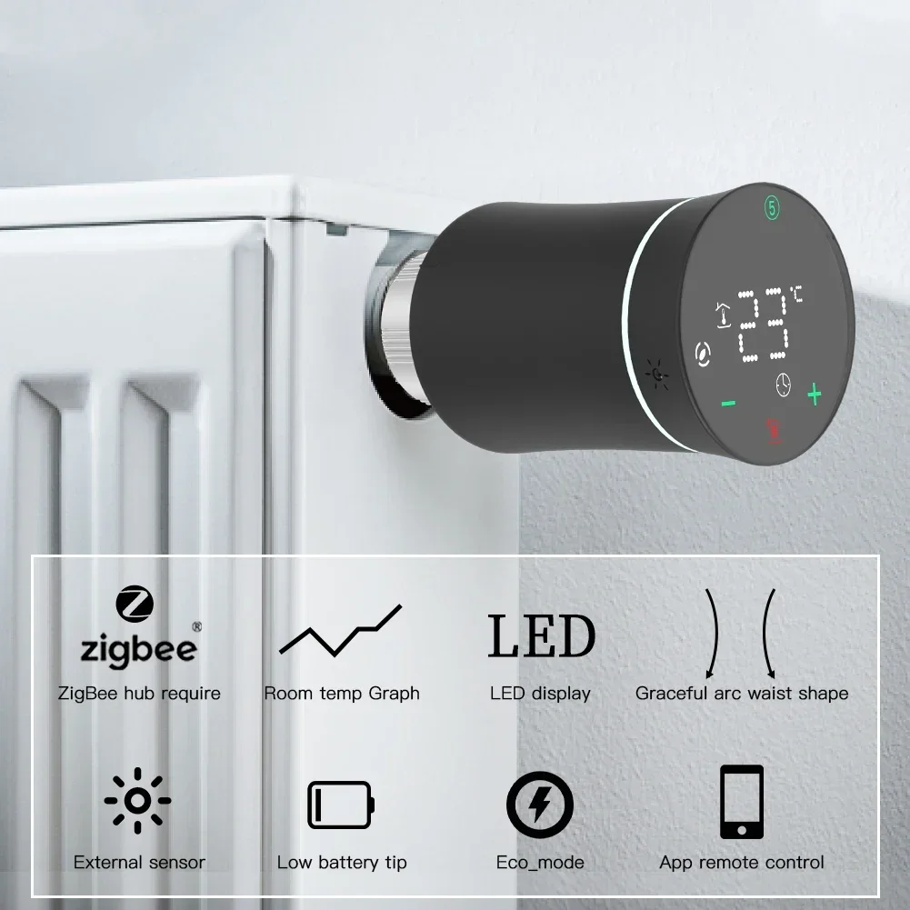MOES TRV ZigBee 3.0 Tuya 새로운 라디에이터 액추에이터 밸브, 스마트 프로그래밍 가능 온도 조절기 온도 히터 Alexa 음성 제어