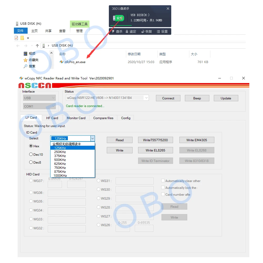 RFID 리더 라이터 복사기 복사기, 125KHz 13.56MHz 암호화 프로그래머, USB UID T5577 열쇠 고리 카드, NFC 전화 및 손목 밴드 지원