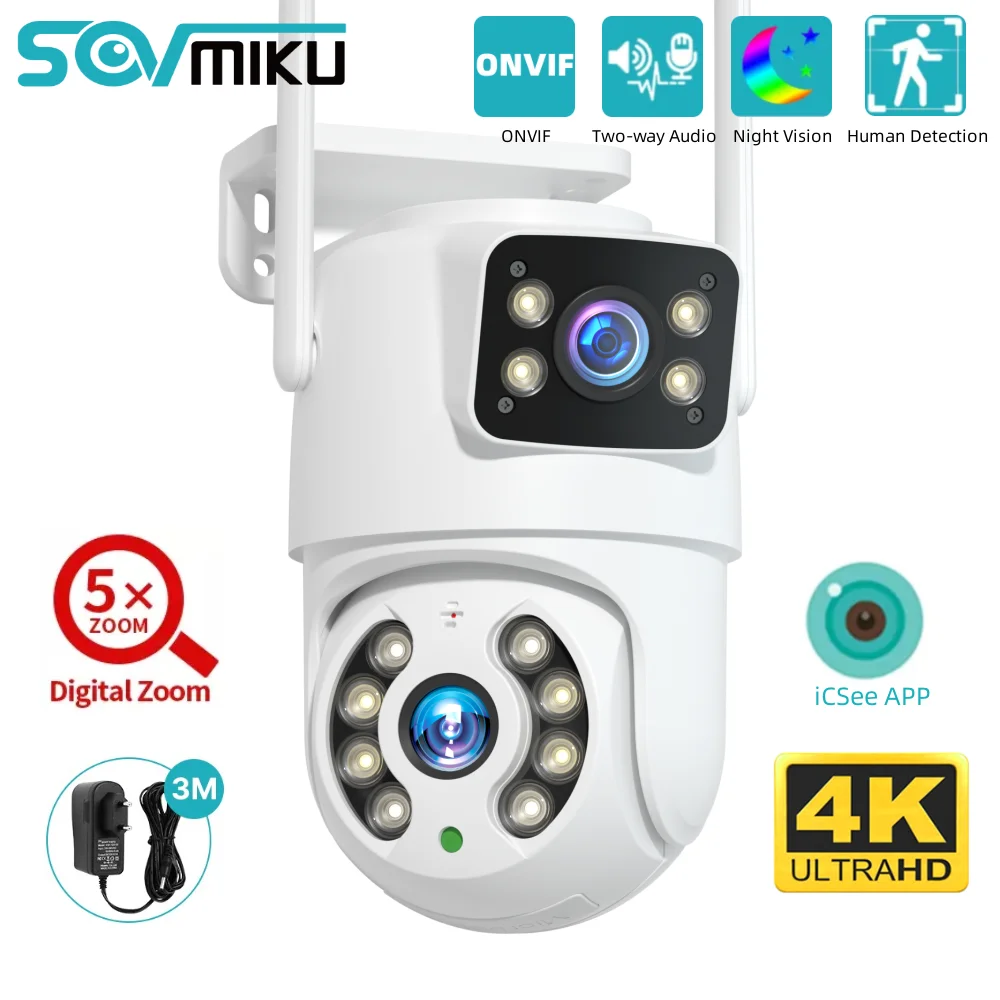SOVMIKU 와이파이 감시 카메라, 듀얼 렌즈, 5 배 줌, 나이트 비전, ONVIF 자동 추적, CCTV IP 카메라, 보안 보호, 8MP, 4K PTZ title=SOVMIKU 와이파이 감시 카메라, 듀얼 렌즈, 5 배 줌, 나이트 비전, ONVIF 자동 추적, CCTV IP 카메라, 보안 보호, 8MP, 4K PTZ 