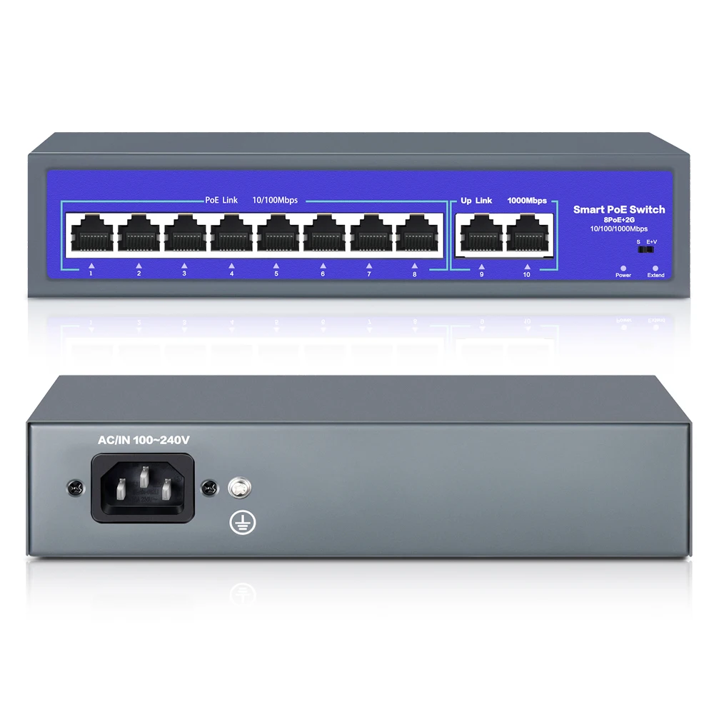 8 포트 52V 네트워크 POE 스위치, 10/1000Mbps IEEE 802.3 af/at 이더넷 IP 카메라 무선 AP CCTV 카메라 보안 시스템