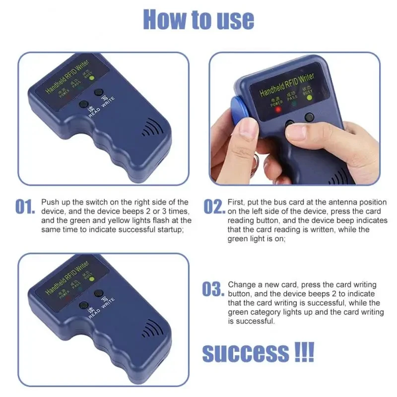 휴대용 Rfid 복사기 카드 리더, Em4100 복사기 라이터, 비디오 프로그래머, T5577 재기록 가능 ID Keyfobs, Em4305 태그, 25Khz