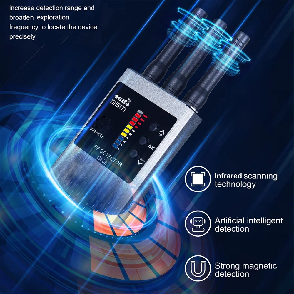 무선 RF 신호 감지기 버그 GSM 오디오 GPS 트래커, 미니 카메라 파인더 카메라, IR 스캐닝 AI 대기 자동 감지 G638W